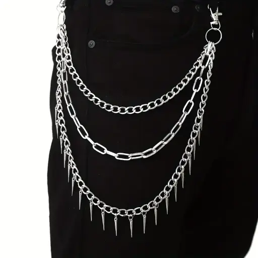 [11309] Ланцюжок на джинси 3 ряди з шипами