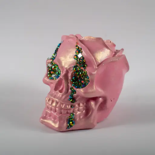 [11950] Гіпсове кашпо Череп великий зі стразами рожевий