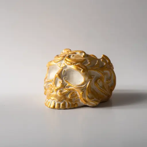 [11956] Гіпсове кашпо Череп середній з ефектом позолоти