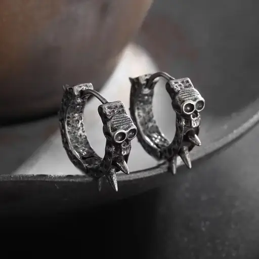 [12080] Сережки з шипами та черепами чорні