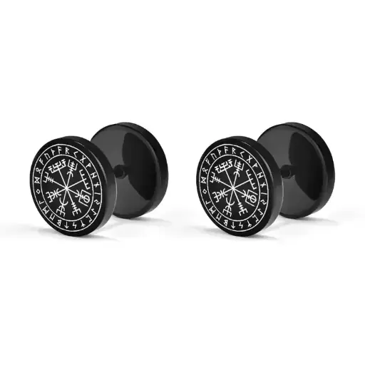 [12098] Сережки металеві Vegvisir чорні