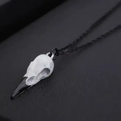 [1783] Кулон на ланцюжку Raven Skull білий