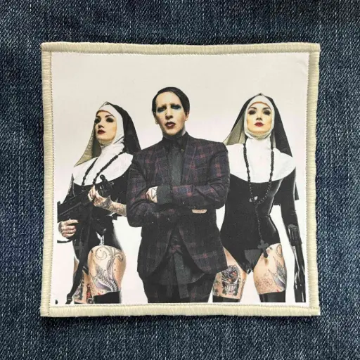 [1384] Нашивка Marilyn Manson With Nuns друкована біла кайма