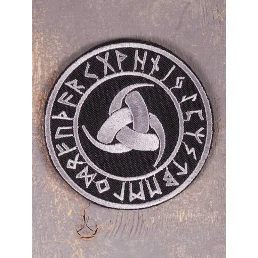[1410] Нашивка Потрійний Ріг Одіна у футарку вишита кругла