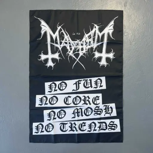 [864] Прапор Mayhem - No Fun! No Core! No Mosh! No Trends! чорний