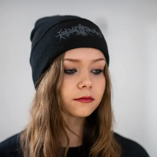 [760] Шапка біні Nokturnal Mortum - До лунарної поезії (To Lunar Poetry) Grey Logo вишита чорна