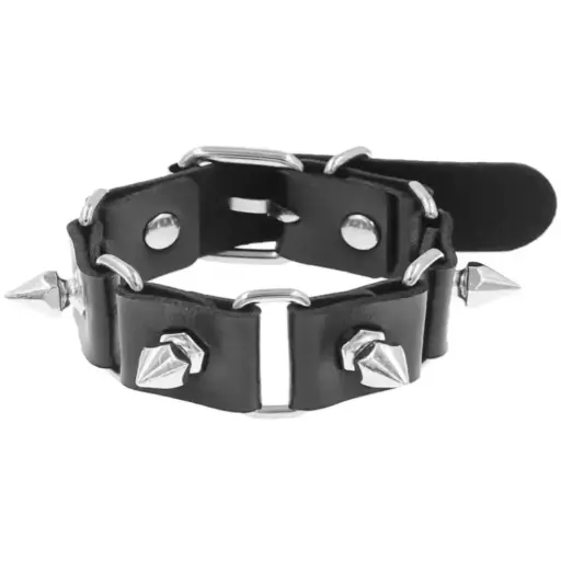 [1897] Шкіряний браслет з металевими вставками та шипами